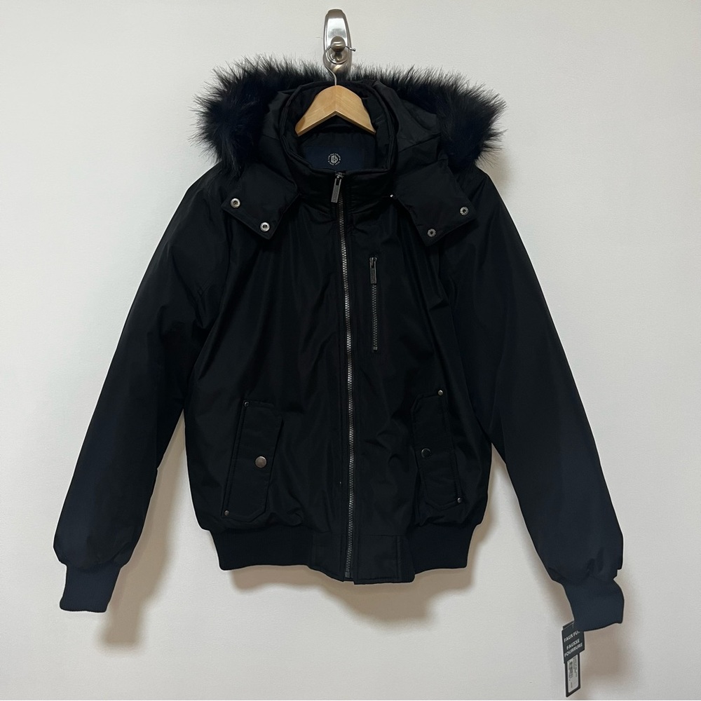 Buffalo David Bitton Black Parka Down Bomber Jacket Black Faux Fur Collar, XL